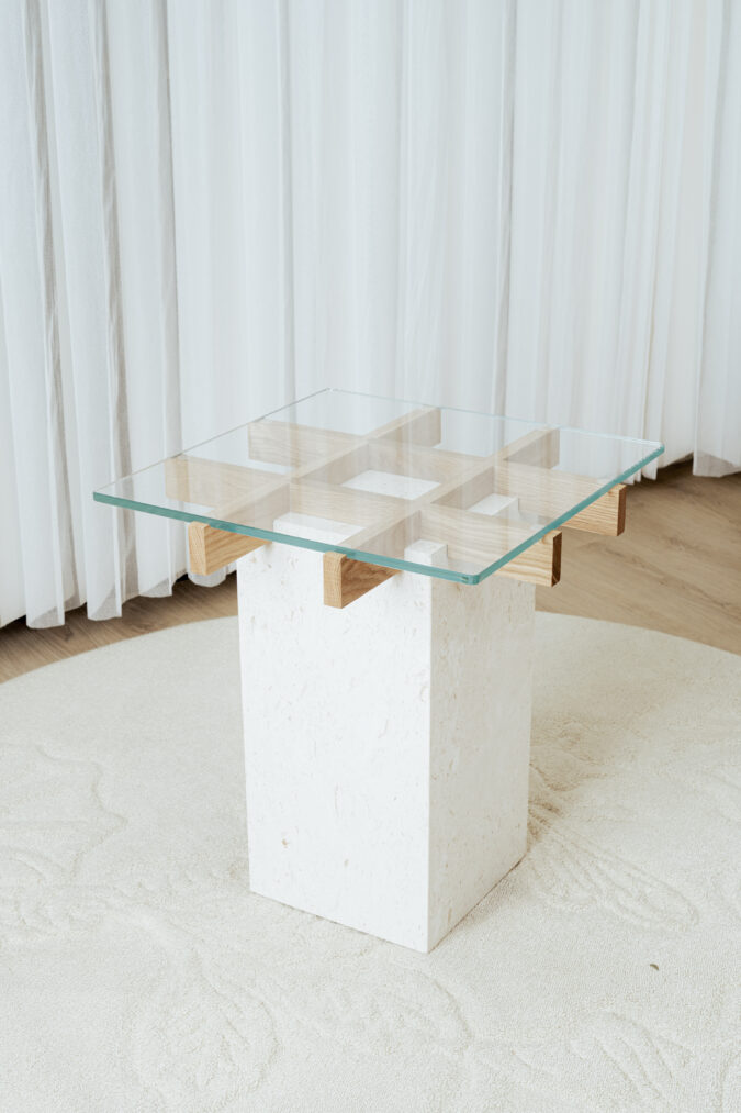 Glass Side Table with Pedestal