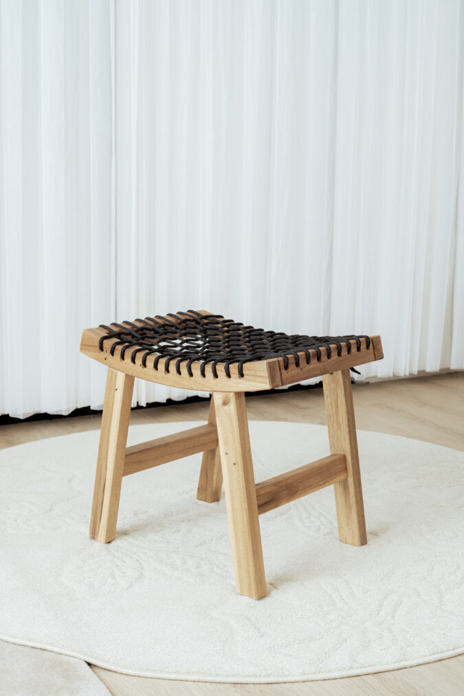 Woven Ottoman in Wood Frame